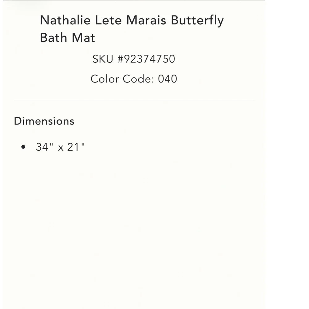 Anthropologie Nathalie Lete Bath Mat Marais Butterfly Blue Floral Bathroom Rug